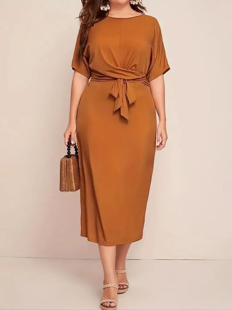 Aesthetic Outfits Plus Size, Plus Size Work Dresses, Dress Half Sleeve, Ladies Office, Dress For Spring, Slim Dress, Solid Color Dress, Office Dresses, Looks Chic