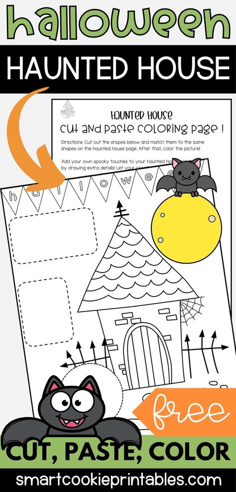 Kids can craft their own spooky Haunted House with this free printable! They will cut, paste, color, and add details to the provided template. Instant download. Haunted House Activities For Kids, Kindergarten Halloween Crafts, Halloween Worksheets Free, Haunted House For Kids, Haunted House Craft, Printable Halloween Decorations, Craft Activity For Kids, Halloween Craft Activities, Halloween Kindergarten