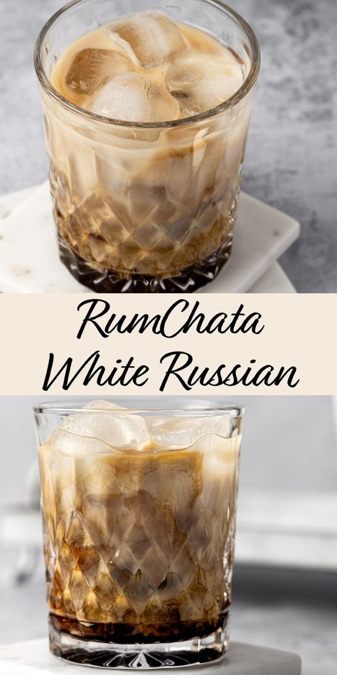 This creamy RumChata White Russian is an easy, 4 ingredient cocktail. Cinnamon and vanilla based RumChata, milk, vodka and kahlua. This makes the perfect after dinner or holiday cocktail. Cinnamon White Russian, Warm White Russian Recipe, Dirty White Russian Recipe, Rum Chata White Russian, Vanilla Liqueur Cocktails, Rum Chata Cocktails, Baileys White Russian, Cinnamon Vanilla White Russian, Homemade Rumchata Recipes