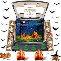 Camping Trunk Or Treat, Campfire Centerpiece, Camping Backdrop, Trunk Or Treat Kits, Halloween Trunk Or Treat, Halloween Camping, Suv Camping, Camping Signs, Door Entryway