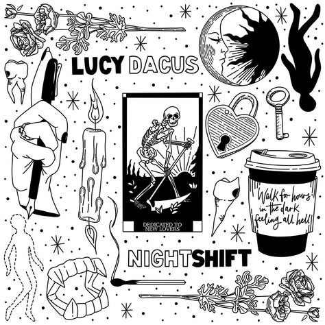 Batwing Designs • Illustrator on Instagram: “Another take on Night Shift by @lucydacus 🖤 #illustration #drawing #graphicdesign #graphicdesigner #illustrator #julienbaker #lucydacus…” Bodies Exhibit, Lucy Dacus, Tattoo Apprenticeship, Flash Tattoo Designs, Cute Tiny Tattoos, Dorm Posters, Sunflower Tattoo Design, Angel Tattoo, Sunflower Tattoo