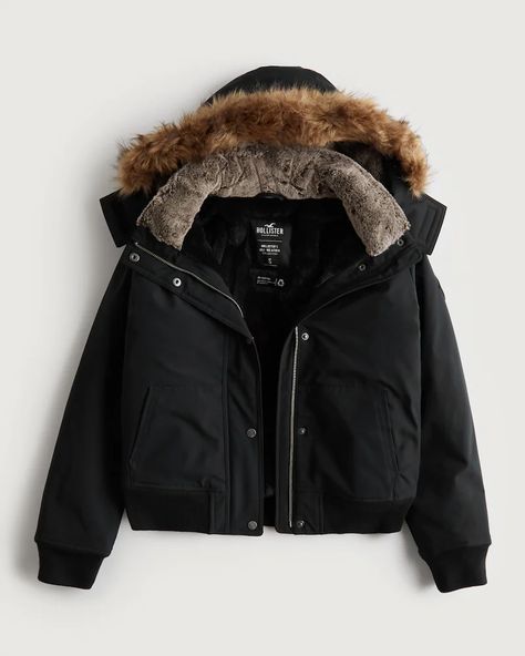 Women's All-Weather Bomber | Women's Jackets & Coats | HollisterCo.com Puffer Jacket Fur Hood, Hollister Jackets, Fur Hood Coat, Puffer Jacket Women, Women's Jackets, All Black Outfit, Brown Jacket, Fur Hood, Really Cute Outfits