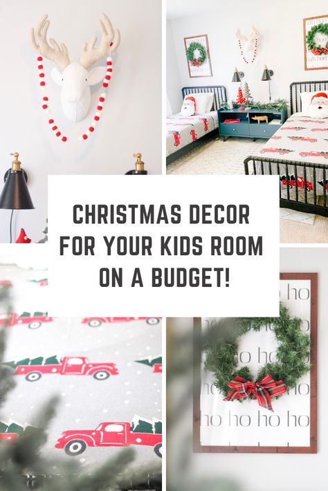 Decorate your kids room for Christmas on a budget! Great ideas for a kids room. Kids Christmas Room Ideas, Decorate Kids Room For Christmas, Christmas Decor For Kids Room, Kids Bedroom Christmas Decor, Kid Friendly Christmas Decor, Kids Christmas Room, Kids Room Christmas Decor, Christmas Playroom, Kids Room Christmas