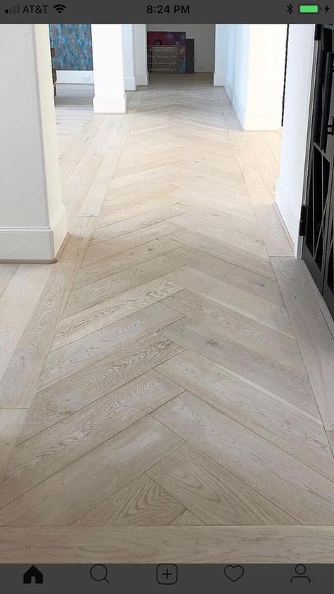 Hallway Flooring Ideas Wood, Wood Flooring Ideas Herringbone, Herringbone Wood Floor Narrow Hallway, Small Entry Way Flooring Ideas, Herringbone Wood Hallway, Herringbone Hallway Ideas, Herringbone In Hallway, Chevron Hallway Floor, Ceiling Beams For Low Ceilings