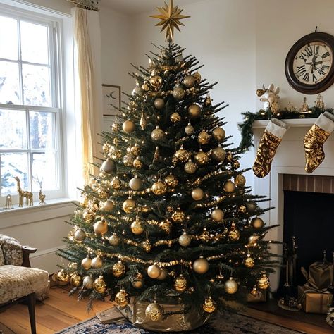 A holiday tree featuring classic golden accents, a star topper, and timeless traditions brings nostalgic charm. Golden Christmas Tree, Golden Decoration, Glam Christmas Tree, Luxury Christmas Tree, Glam Christmas, Gold Glam, Christmas D, Christmas Deco, Holiday Tree