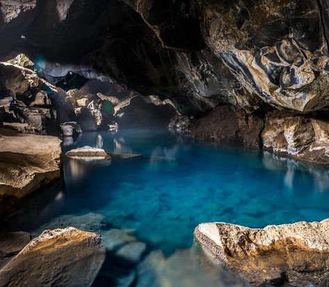 Cave Hot Spring, Underground Hot Springs, Atla Visuals, Hot Spring Aesthetic, Barbie Campaign, Cave Reference, Underground Spring, Clan Ideas, Iceland Hot Springs