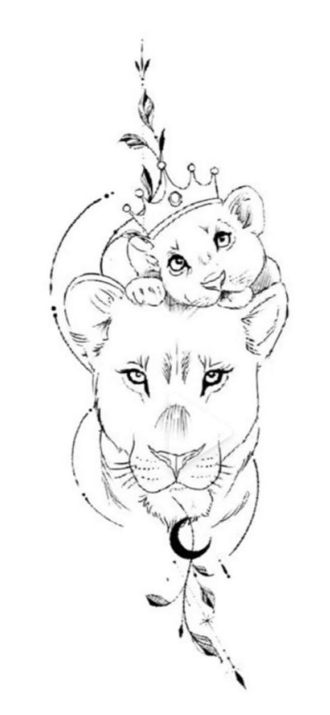 Tattoos For Your Son, Lioness And Cub Tattoo, Lion Cub Tattoo, Tattoo For My Son, Mutterschaft Tattoos, Lioness Tattoo Design, Mama And Daughter, Mother Son Tattoos, Tattoo For Baby Girl