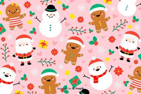 Christmas background in hand drawn Free Vector | Free Vector #Freepik #vector #freebackground #freechristmas #freewinter #freehand Christmas Background, Christmas Pattern, Santa Claus, Hand Drawn, Christmas, Pattern, Fabric, Pink