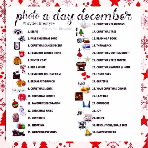 25 Days Of Christmas Picture Ideas, December List Challenge, 25 Days Of Christmas Photo Challenge, December Picture Challenge, December Photo Challenge 2023, December Photo A Day Challenge, Christmas Photo Challenge 25 Days Of, 100 Days To Christmas, 30 Day December Challenge