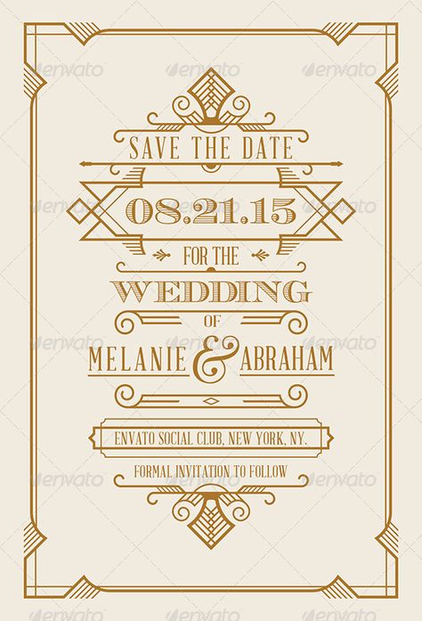 Wedding Save the Date Post Card - Art Deco 04 | GraphicRiver Ad Art, Formal Invitation, Art Creativity, Mockups Design, Wedding Save The Date, Art Card, Post Wedding, Post Card, Social Club