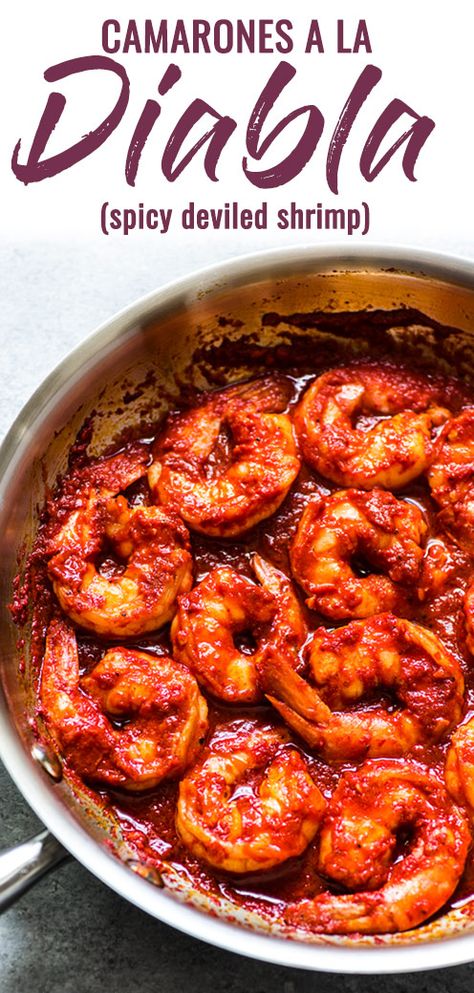 Camarones a la Diabla are juicy, large shrimp covered in a bright red chile pepper sauce that are ready to eat in 30 minutes! (gluten free, low carb, paleo) | Also known as diablo shrimp or spicy deviled shrimp. | #mexican #shrimp #seafood #lowcarb Diablo Shrimp, Deviled Shrimp, Shrimp Mexican, Seafood Pasta Sauce, Shrimp Diablo, Mexican Shrimp Recipes, Isabel Eats, Recipes Mexican, Red Chile