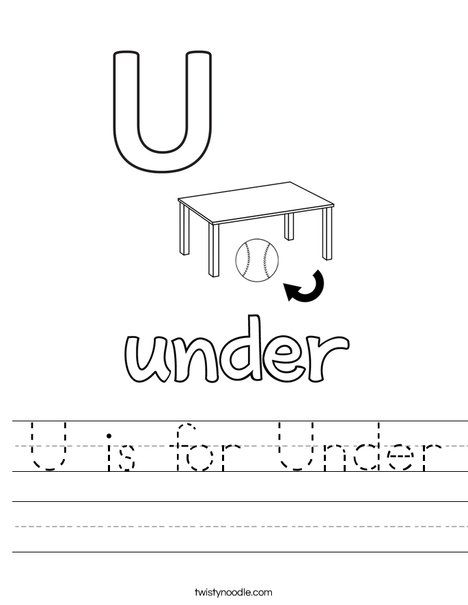 U is for Under Worksheet - Twisty Noodle On And Under Worksheet For Preschool, Twisty Noodle, Letter U, Preschool Printable, Preschool Worksheets, Worksheets For Kids, Kids Prints, Preschool Activities, Preschool