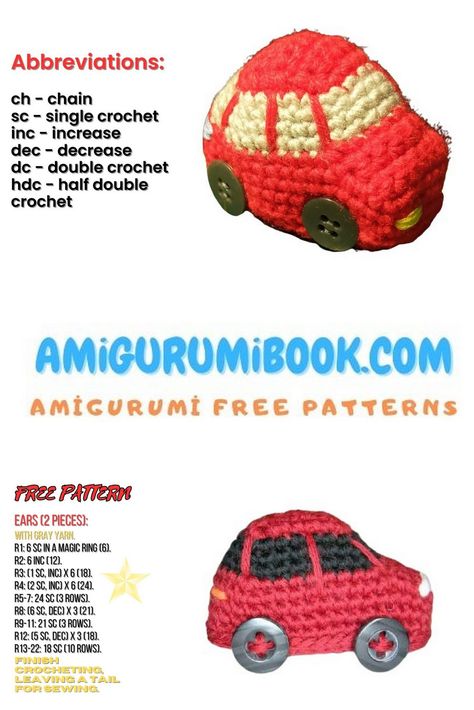 Adorable Little Car Amigurumi: Free Crochet Pattern – Amigurumibook.com Free Amigurumi Crochet Patterns, Crochet Car, Crochet Amigurumi Free Patterns, Knitting Instructions, Crochet Amigurumi Free, Crochet Lessons, Amigurumi Free, Black Crochet, Crochet Basics