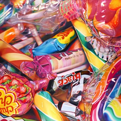 . Sarah Graham Artist, Candy Painting, Sweets Art, Sarah Graham, Hyper Realism, Photorealism Art, Sweet Photography, Food Project, Still Life Artists