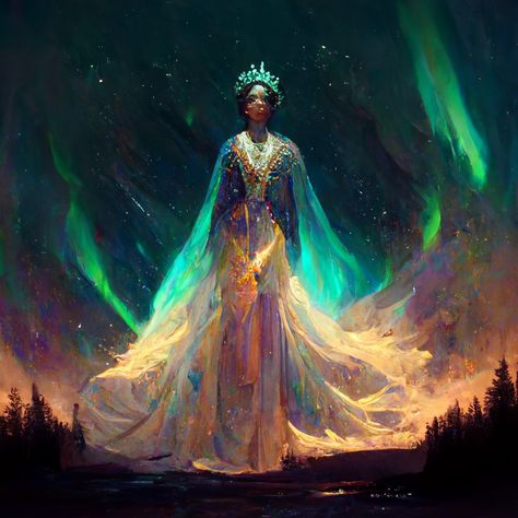 Northern Lights Dress, Light Dress, Nyx, Northern Lights, Aurora, Victorian Dress, Queen, Lighting, Art