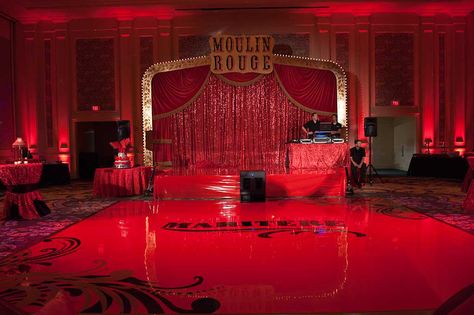 moulin rouge stage for a burlesque party Moulin Rouge Gala Theme, Burlesque Stage, Cabaret Stage Design, Moulin Rouge Party Decorations, Cabaret Event Decor, Mulan Rouge Party Burlesque Theme, Burlesque Party Decorations, Burlesque Bachelorette Party, Burlesque Theme Party