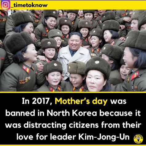 In 2017, Mother's day was banned in North Korea because it was distracting citizens from their love for leader Kim-jong-Un Facts About North Korea, North Korea Facts, Height Exercise, Disturbing Facts, Funny Illusions, Bts Dance, Fun Facts About Life, Country Facts, True Interesting Facts