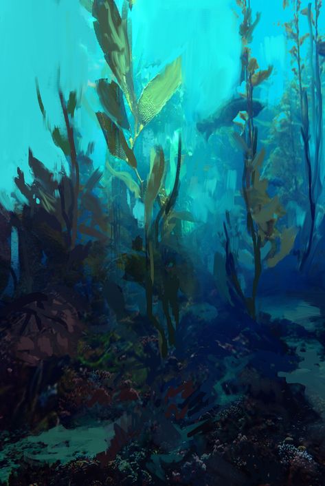 ArtStation - Kelp forest, Pat Fix Under Water Concept Art, Underwater Landscape Art, Concept Art Underwater, Underwater Concept Art, Seaweed Aesthetic, Underwater Sketch, Underwater Reference, Seaweed Forest, Seaweed Tattoo