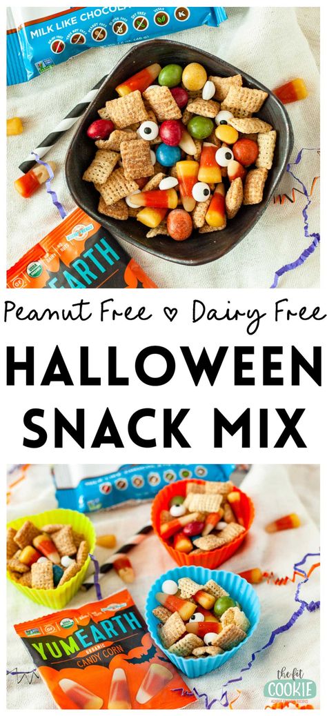 School Safe Halloween Treats, Pumpkin Snacks For Preschool, Dairy Free Halloween Snacks, Pre K Halloween Treats, Gluten Free Halloween Treats For School, Peanut Free Snacks For Kids, Halloween Trail Mix Recipe For Kids, Allergy Friendly Halloween Snacks, Gluten Free Halloween Chex Mix Recipes