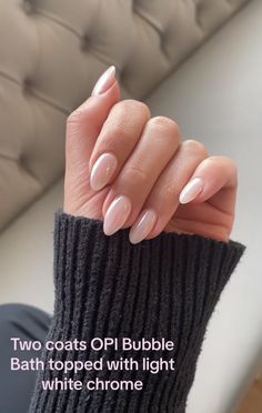 French Tip Nails Minimalist, Simple Natural Nails Acrylic, Opi Bubble Bath Acrylic Nails, Bubble Bath With White Chrome, Bride Dip Nails, Bubble Bath Nail Designs, Bubble Bath Put It In Neutral Nails, Opi Bubble Bath Chrome Nails, Bubble Bath Wedding Nails