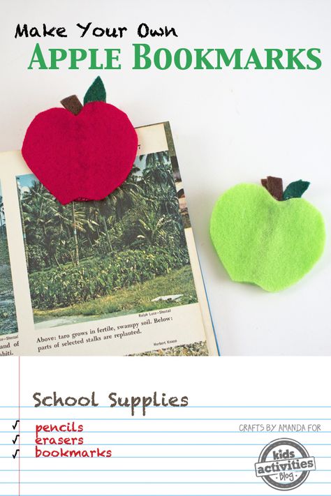 Apple Bookmark Craft for Back to School - Kids Activities Blog Apple Bookmark, Apple Crafts Preschool, Apple Crafts, School Kids Activities, Halloween Party Drinks, Pencil Crafts, Apple Craft, Bookmark Craft, Back To School Crafts