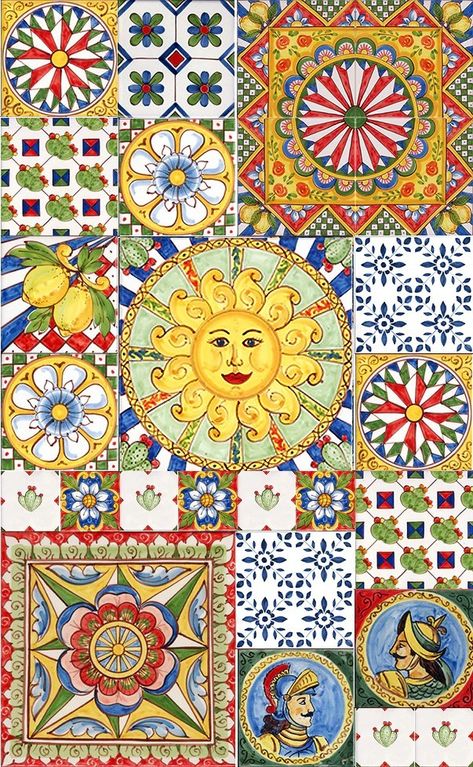 Sicilian Decor, Italian Tiles Pattern, Italian Pattern, Italian Tiles, Arte Sketchbook, Italian Ceramics, Italian Art, Tile Art, Tile Patterns