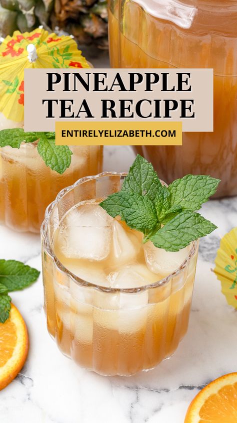 Sip on summer with this easy Pineapple Tea Recipe. Sweetened with raw honey, it's a delicious way to reduce waste by using pineapple skins while boosting your health. Pineapple Tea Recipe, Apple Iced Tea, Pina Colada Mocktail, Pineapple Tea, Mango Tea, Skin Tea, Sweet Bar, Strawberry Topping, Freshly Squeezed Orange Juice