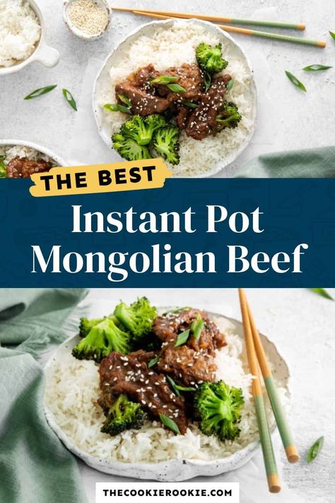 This Instant Pot Mongolian Beef is the quickest and easiest way to make beef and broccoli at home! Instant Pot Mongolian Beef, Dinner Ideas Ground Beef, The Cookie Rookie Recipes, Cookie Rookie Recipes, Mongolian Beef Recipe, Beef Recipe Instant Pot, Mongolian Beef Recipes, Recipes Ground Beef, Teacup Puppies For Sale