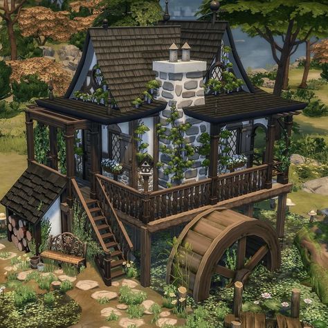 #ts4 #thesims #cottage #cottageliving #smallcottage #mushrooms #overgrown #oldhouse #tinyhouse Witch Cottage Bloxburg, Sims 4 Overgrown Cottage, Sims 4 Cozy Cottage, Sims Witch House, Sims 4 Tiny Cottage, Sims 4 Characters Ideas, Ts4 Fairy Cc, Sims 4 Outside Decor, Sims 4 Small Cottage