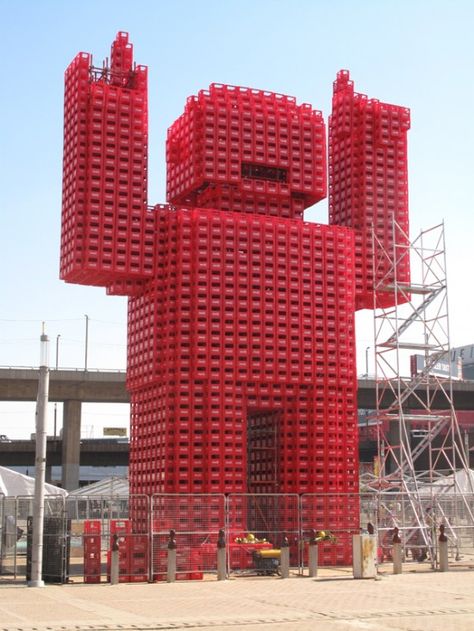 #coke crate man, #Johannesburg Coke Studio, Environmental Artist, Beer Case, Beer Art, Interactive Installation, Pop Display, Larger Than Life, Coke Bottle, Roadside Attractions