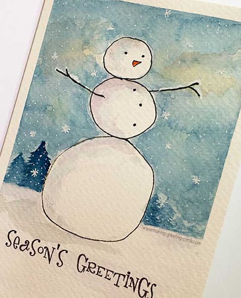 Watercolored Snowman Card with Border Christmas Card List, Watercolor Christmas Cards Diy, Painted Christmas Cards, Christmas Paintings On Canvas, Snowman Cards, Christmas Doodles, Christmas Card Art, Watercolor Christmas Cards, Christmas Card Crafts