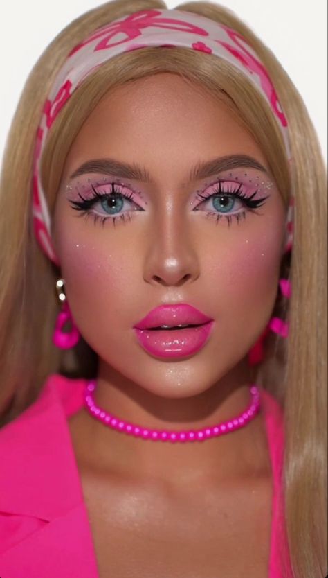 BARBIE MAKEUP INSPO Halloween Costumes Girl, Karneval Diy, Girl Halloween Makeup, Pink Halloween Costumes, Barbie Halloween Costume, Girly Makeup, Barbie Halloween, Barbie Makeup, Barbie Costume