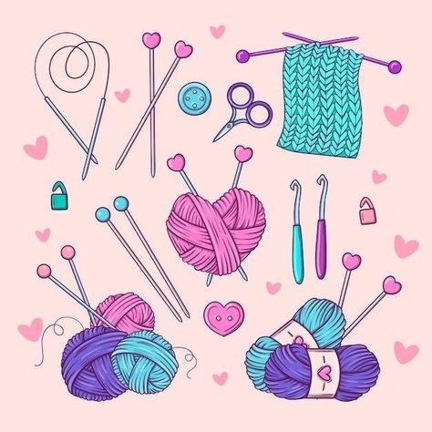 Winter Heart, Background Winter, Doodle Vector, Sewing Equipment, Doodle Style, Hand Drawn Vector Illustrations, Knitting Tools, I'm Bored, Yarn Thread