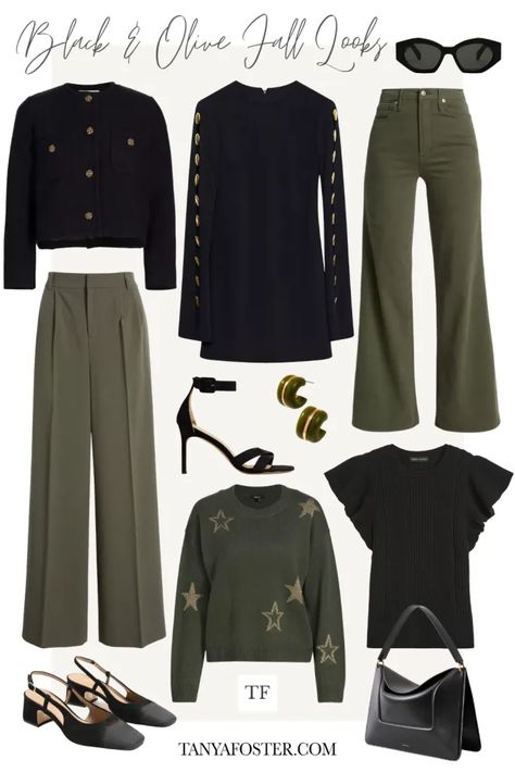 Olive Green Pants Winter Outfit, Black And Olive Green Outfit, Olive Green And Black Outfit, Olive Green Outfit, Fall Color Trend, Stylish Outfits Casual, Sweater Outfits Fall, Olive Green Pants, Chic Winter Outfits