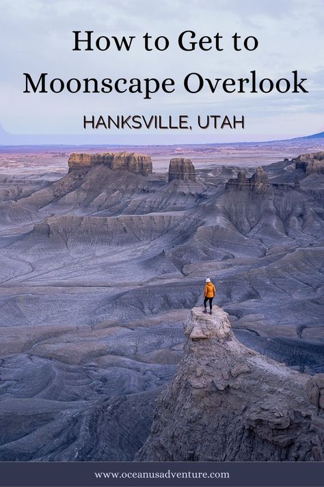 Standing on the edge of the moon as the sun rose, golden rays bursting out from the horizon, I felt like I was flying.. Here's everything you need to know about Moonscape Overlook! Standing On The Edge, Utah National Parks Road Trip, Utah Parks, Dispersed Camping, Southwest Travel, Hiking Places, Utah Vacation, Usa Destinations, Visit Yellowstone