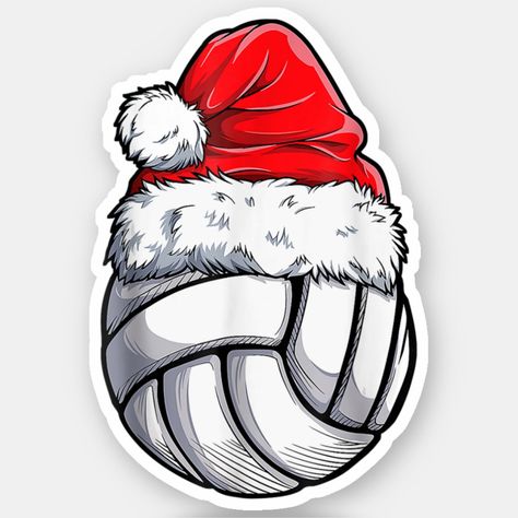 Santa Volleyball With Christmas Hat Funny Sports Sticker Secret Santa Boys, Volleyball Stickers, Volleyball Drawing, Volleyball Christmas, Christmas Lockscreen, Volleyball Quotes, Funny Sports, Sox Hat, Water Polo