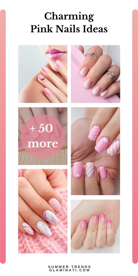 Pink nails with help you to feel yourself a real princess. Just look at this beautiful pink nails design! Visit Glaminati.com for more inspirational ideas #glaminati #pinknails #pinknailsdesign #pinknailsideas #pinkmaniqure #pinkfloralnails #floralnails #polkadots #pinkombrenails Short Pink Nail Designs Summer, Pail Pink Nails With Design, Pale Manicure Ideas, Spring Pink Nail Designs, Lite Pink Nails Design, Pink Fingernails Designs, Pink Finger Nail Designs, Baby Pink Spring Nails, Light Pink Summer Nails Designs