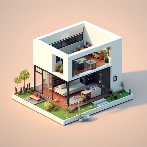 Free AI Image | 3d rendering of isometric house Architecture 3d Modeling, House Isometric, Isometric House, Small House Architecture, Small House Design Architecture, Lego House Ideas, Tui Bird, Furniture Graphic, 3d Miniature