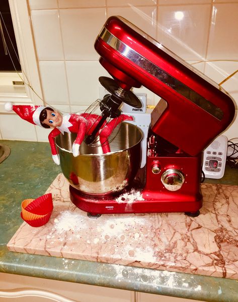 Elf on the Shelf "Flake" got caught in the electric mixer while trying to bake cupcakes in the kitchen. Elf On The Shelf Cupcakes, Tradition Ideas, Bake Cupcakes, Awesome Elf On The Shelf Ideas, Elf Ideas, Electric Mixer, Baking Cupcakes, Cake Shop, Mallard