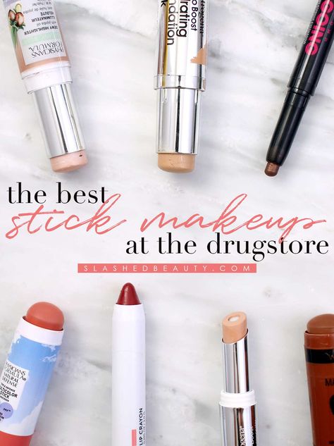 Drugstore Contour Stick, Honest Beauty Lip, Foundation Drugstore, Drugstore Highlighter, Drugstore Eyeshadow, Stick Makeup, Hard Candy Makeup, No Makeup Makeup, Cream Highlighter