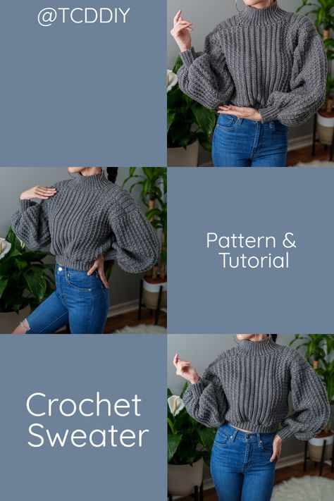 If you're looking to create something cozy, stylish and unique, this pattern is just the thing. Not only will it look great with any outfit, you'll be super comfy! Don't miss out on the chance to complete this stunning project. Click for the pattern! #crochet #crochetpattern #crochettutorial Oversize Sweater Pattern, Crochet Balloon, Balloon Sleeve Sweater, Clothes Tutorial, Modern Crochet Patterns, Sleeve Crochet, Step By Step Crochet, Photo Pattern, Your Crochet