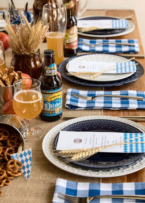 Oktoberfest Table Setting, Oktoberfest Table Centerpieces, Oktoberfest Beer Tasting Party, Octoberfest Tablescapes, October Fest Birthday Party, Oktoberfest Themed Birthday Party, Oktoberfest Color Palette, Oktoberfest Dinner Party, Oktoberfest 1st Birthday Party