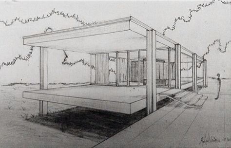 Farnsworth House Farnsworth House Drawing, Farnsworth House Sketch, Farnsworth House, Case Study Houses, Ludwig Mies Van Der Rohe, Architectural Design House Plans, Architecture Design Drawing, Model House Plan, Architecture Concept Drawings