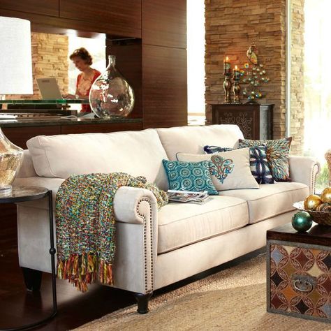 Pier 1 Imports Alton Sofa in Ecru Ashley Furniture Living Room, Burgundy Living Room, Cheap Couch, Beach Theme Living Room, Driven By Decor, Pier One, Types Of Sofas, Living Room Spaces, Indoor Patio Furniture