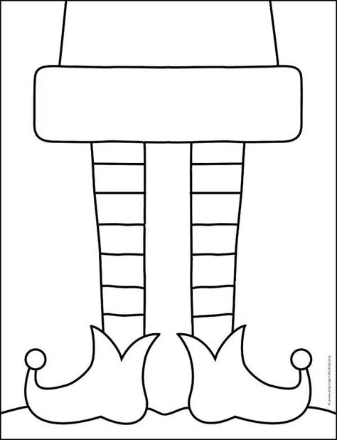 Easy How to Draw Elf Shoes Tutorial and Elf Shoes Coloring Page Christmas Elf Drawing Easy, How To Draw An Elf Step By Step, How To Draw An Elf, Elf Body Template Printable, Easy Elf Drawing, Elf Shoes Pattern, Elf Template, Preschool Elves, Drawing Elf