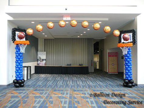 Sports Balloons Arch, Basketball Theme Birthday Party Backdrop, Basketball Balloon Centerpieces, Space Jam Decorations, Basketball Balloon Decorations, Basketball Balloon Columns, Senior Night Balloon Arch, Basketball Senior Night Decorations, Sports Balloon Arch