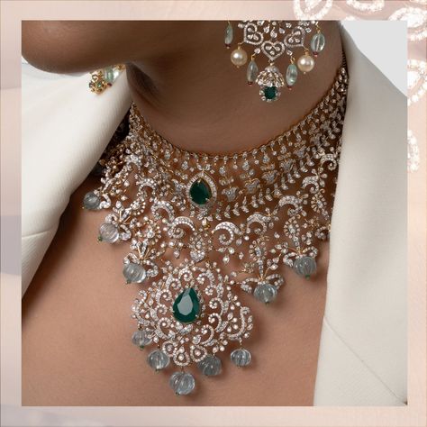 Wedding Jewelry Sets Bridal Jewellery, Bridal Jewellery Earrings, Bridal Diamond Necklace, Choker Necklace Designs, Diamond Jewelry Set, Diamond Pendants Designs, Indian Bridal Jewelry Sets, Diamond Wedding Jewelry, Bridal Jewellery Design