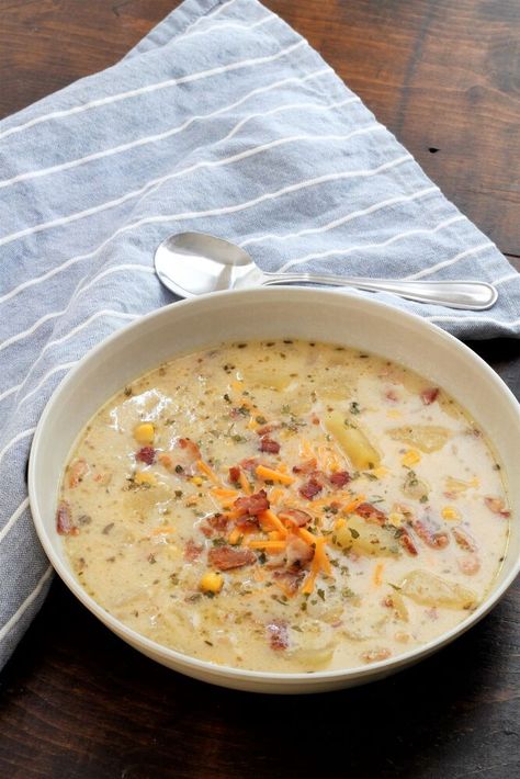 Fall is finally here and for me that means it's SOUP weather! Yes, I am definitely a soup lover!But then, what’s not to love?As far as I’m concerned soup is in the top 5 of my favorite comfort foods.And as far as favorite soups? Well, I’d have to say this Bacon Cheddar & Corn Chowder is pretty high on the list.I’ve always loved the rich, creaminess of most chowders, and this one doesn’t disappoint in that department. It also doesn’t disappoint when it comes to flavor!Bacon, cheddar, ve… Traditional Croissant Recipe, Cheddar Corn Chowder, Cheddar Corn, Party Entrees, Soup Weather, Bacon Corn, Favorite Soups, Corn Chowder Recipe, Savory Foods