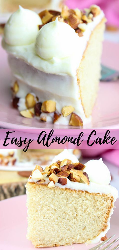 Cake Mix Almond Cake, Easy Almond Cake, Easy Almond Cake Recipe, Almond Cream Cheese, Almond Wedding Cakes, Cake Batter Recipes, Office Food, Almond Desserts, Crumb Coffee Cakes