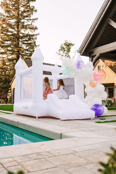 READY TO SHIP Handmade All-White PVC Backyard/Indoor Bounce House, Trademark Rights Owner Material: All white interior is commercial-grade Tarpaulin PVC Size: 6 FT x 6 FT x 6 FT (including slide entrance, 8 FT x 6 FT x 6 FT) - Pictured  Age Limit: 2-8 (Parental Supervision Required); recommended that only kids of the same age use the bounce house at the same time Size: 8FT x 8 FT x 8 FT (including slide entrance, 11 FT x 8 FT x 8 FT)  Age Limit: 2-8 (Parental Supervision Required); recommended t Castle Backyard, Toddler Bounce House, Indoor Bounce House, White Bounce House, Backyard Toys, Wedding Snapchat, Bouncy House, House White, Bouncy Castle